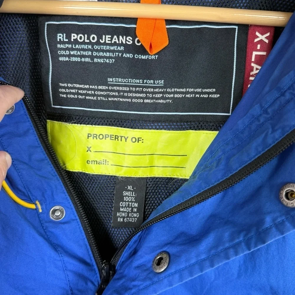 VINTAGE RARE 90s RL Polo Jeans Ripstop Nylon Hooded Vest Blue XL